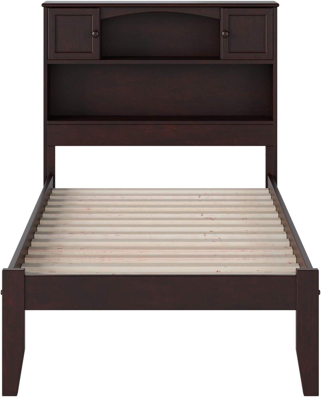 Espresso Twin XL Wood Platform Bed with Bookcase Headboard