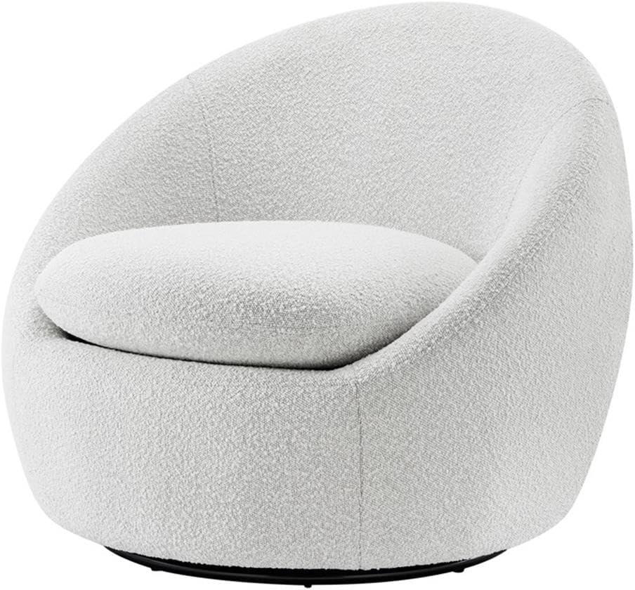 Boucle Beige Modern Swivel Accent Chair with Metal Base