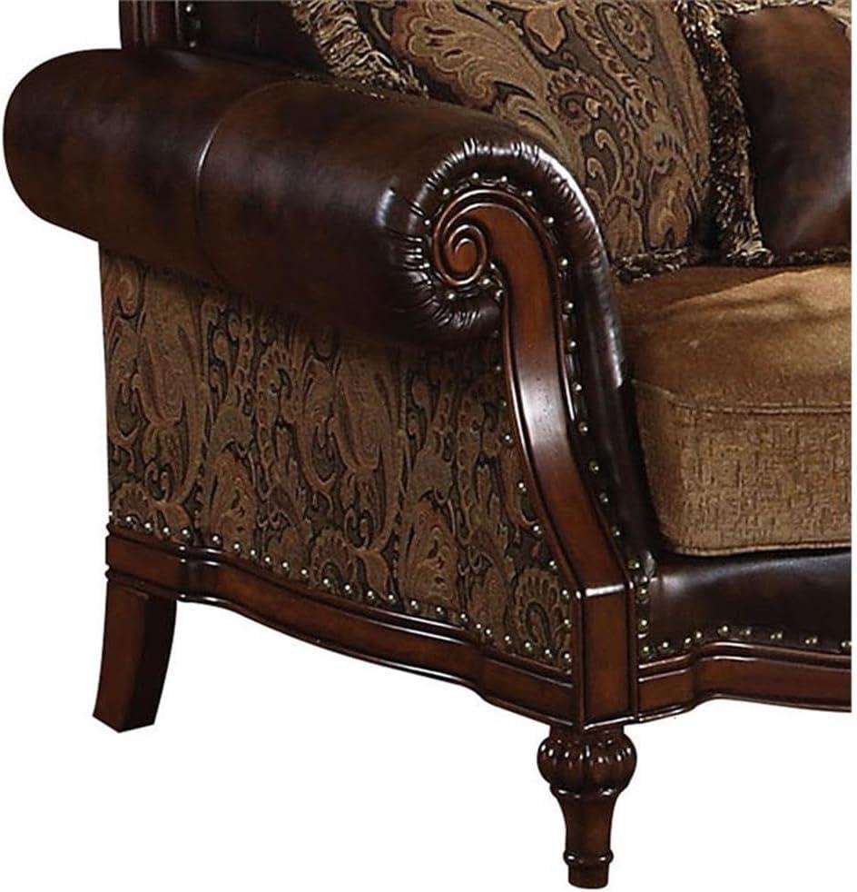 Acme Furniture Loveseat (w/3 Pillows), 2-Tone Brown PU & Chenille 05496