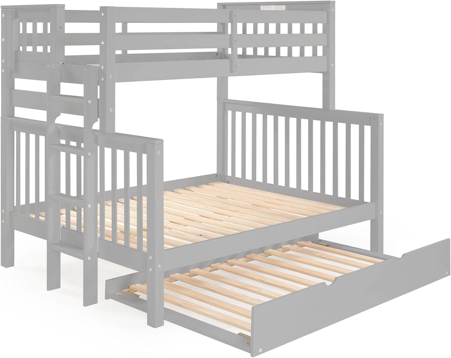 Bedz King Bunk Beds Twin over Full Mission Style with End Ladder and a Twin Trundle, Gray