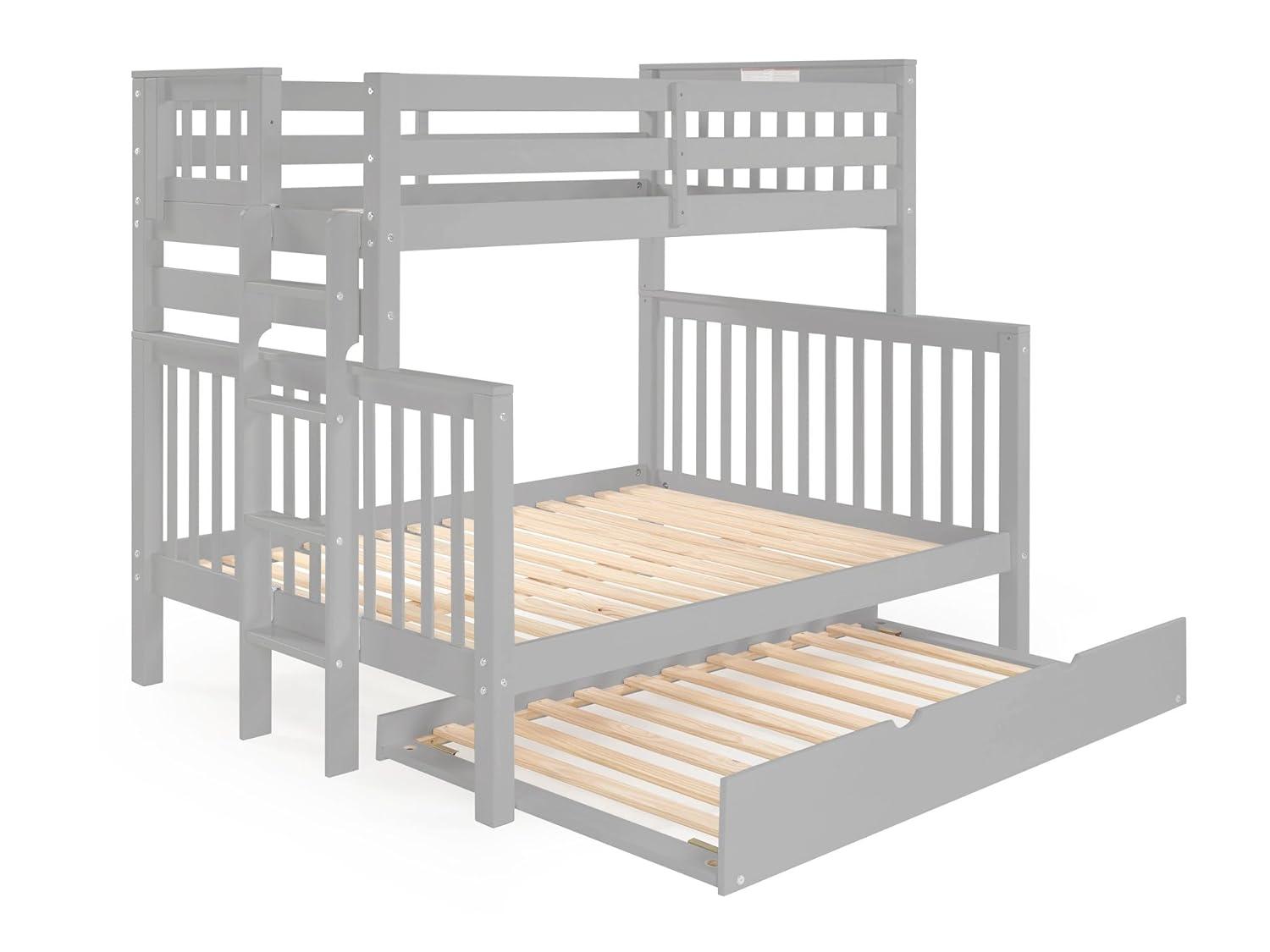 Bedz King Bunk Beds Twin over Full Mission Style with End Ladder and a Twin Trundle, Gray