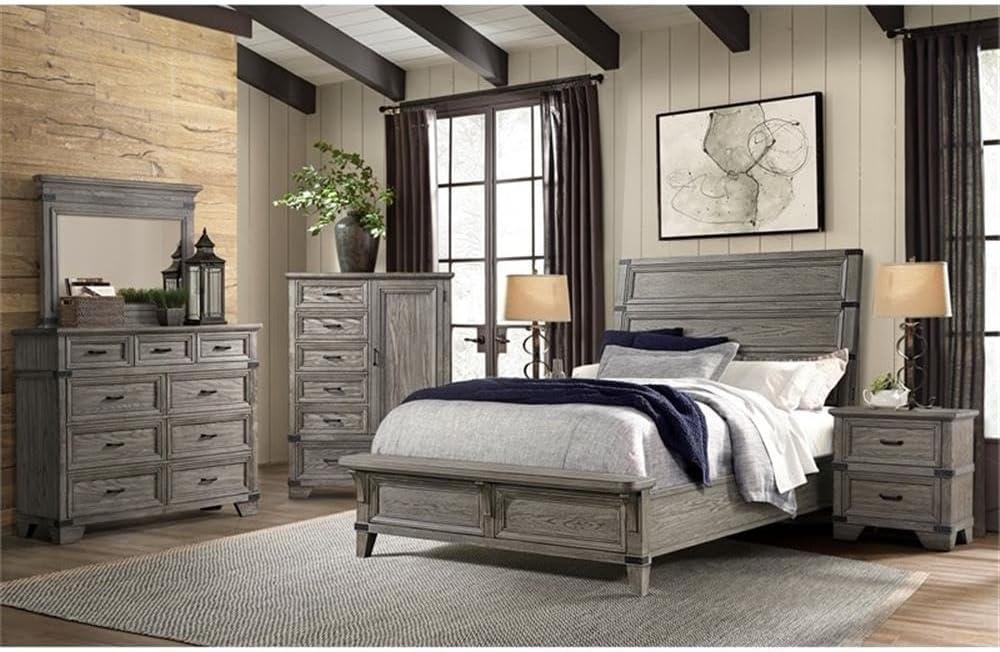 Steel Gray 2-Drawer Oak Veneer Nightstand with Metal Accents