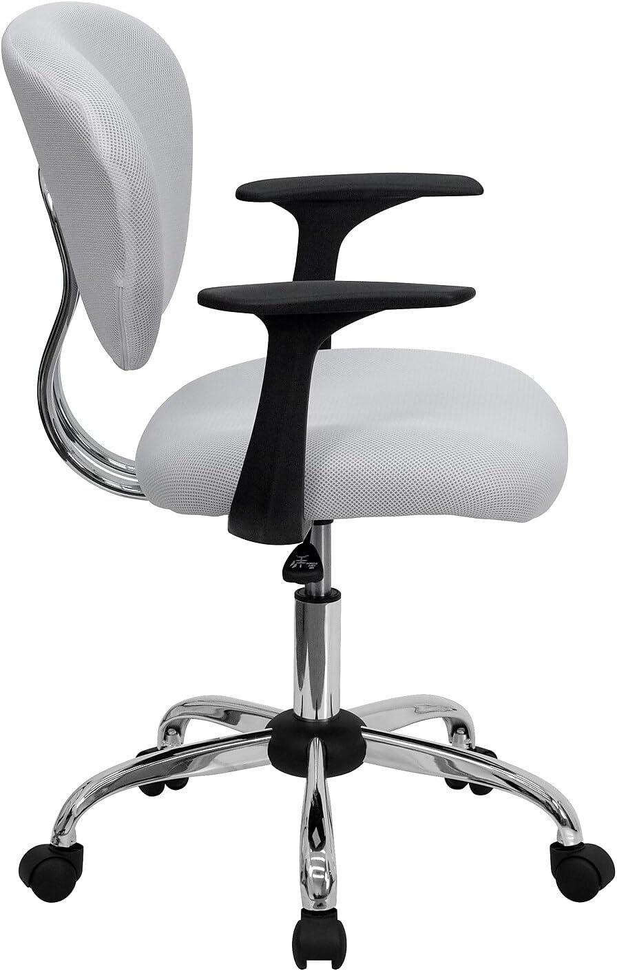 Mid-Back White Mesh Swivel Task Chair with Chrome Base