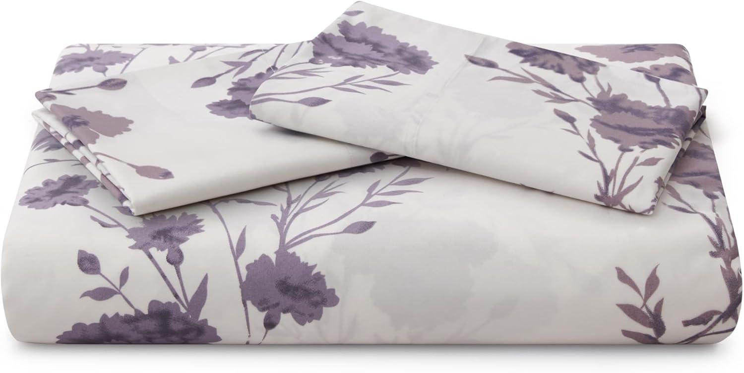 Twin Purple Carnation Floral Rayon Bamboo Duvet Cover Set