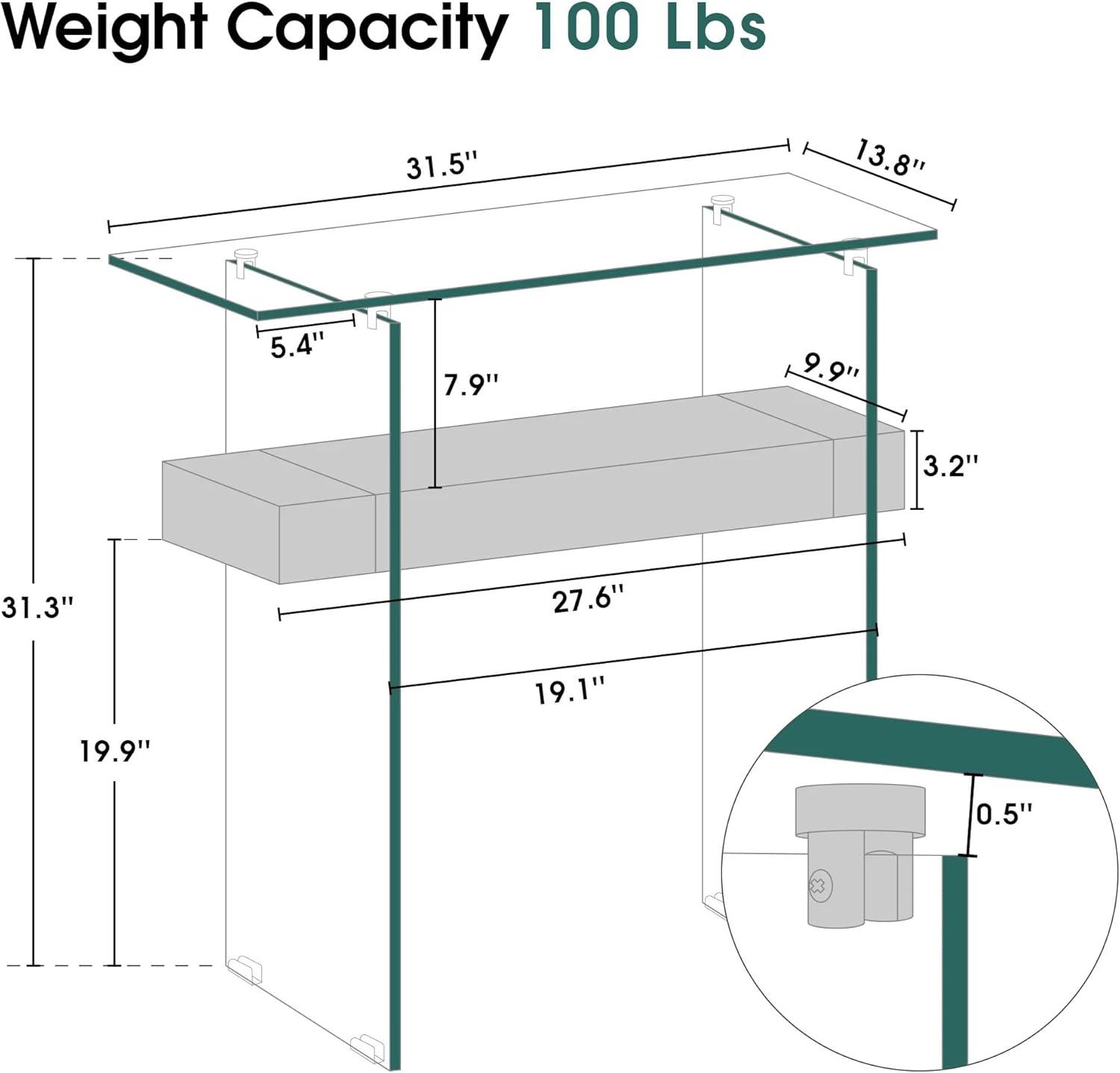 Ivinta Narrow Glass Console Table with Storage Modern Sofa Table Entryway Table Glass Writing Desk Small Computer Desk TV Table Buffet Table Modern Accent Table for Small Space Living Room Hallway