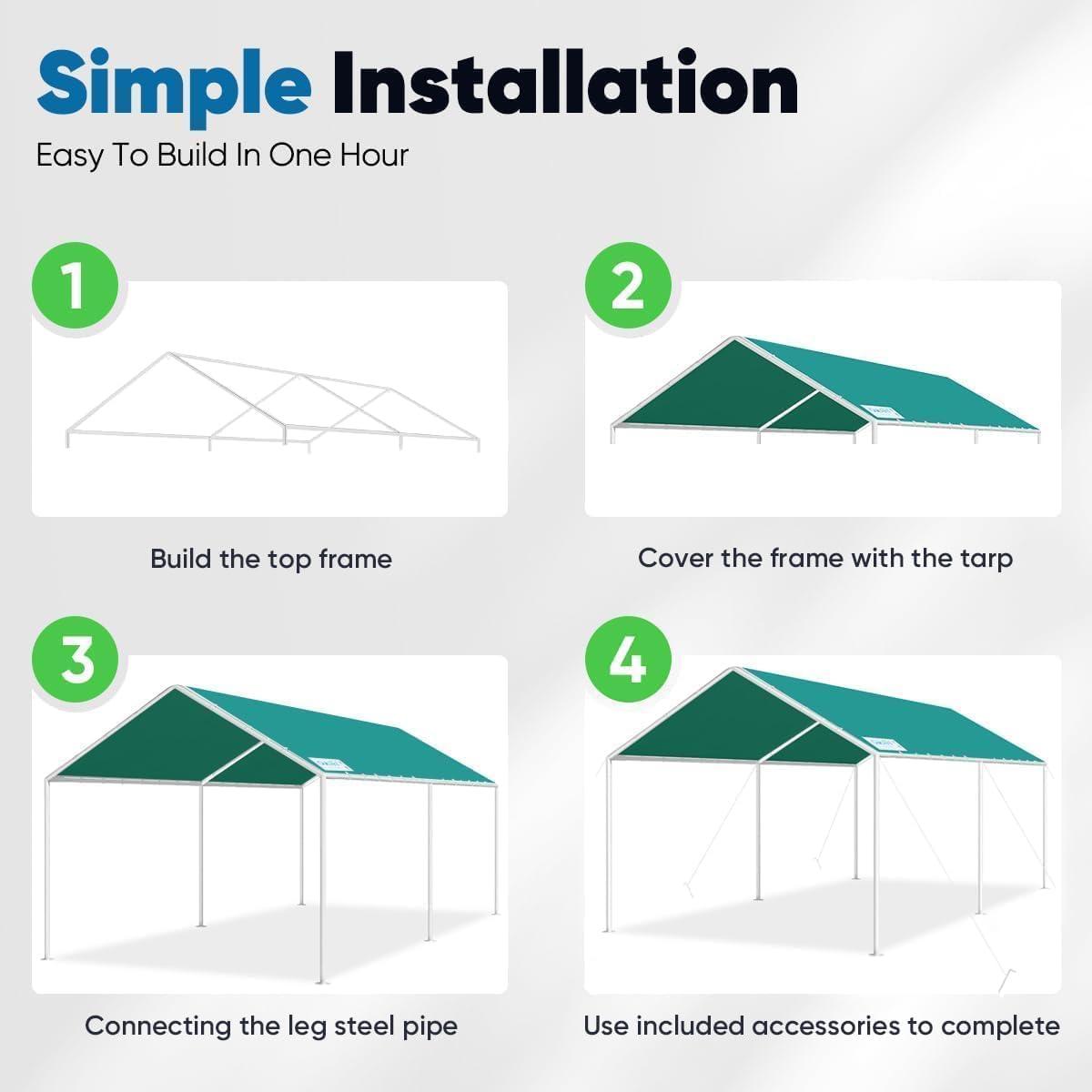 Outdoor Heavy Duty Carport 10 X 20 Ft, Car Canopy Tent with Reinforced Steel Cables (Green)