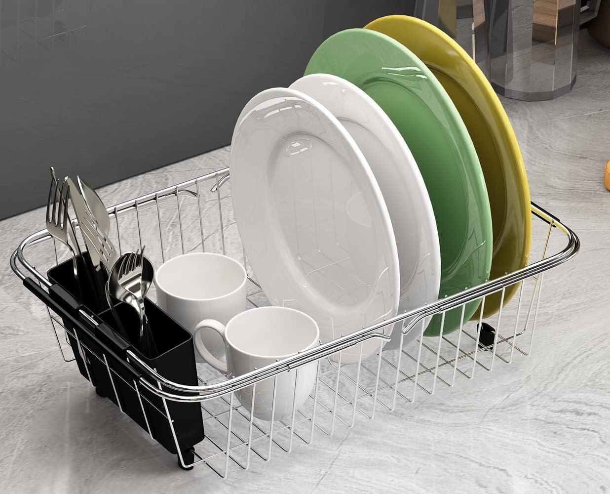 THE GLAMOUR BOUTIQUES Adjustable Over Sink Dish Rack Stainless Steel Dish Drying Rack On Counter Or In Sink, Rustproof