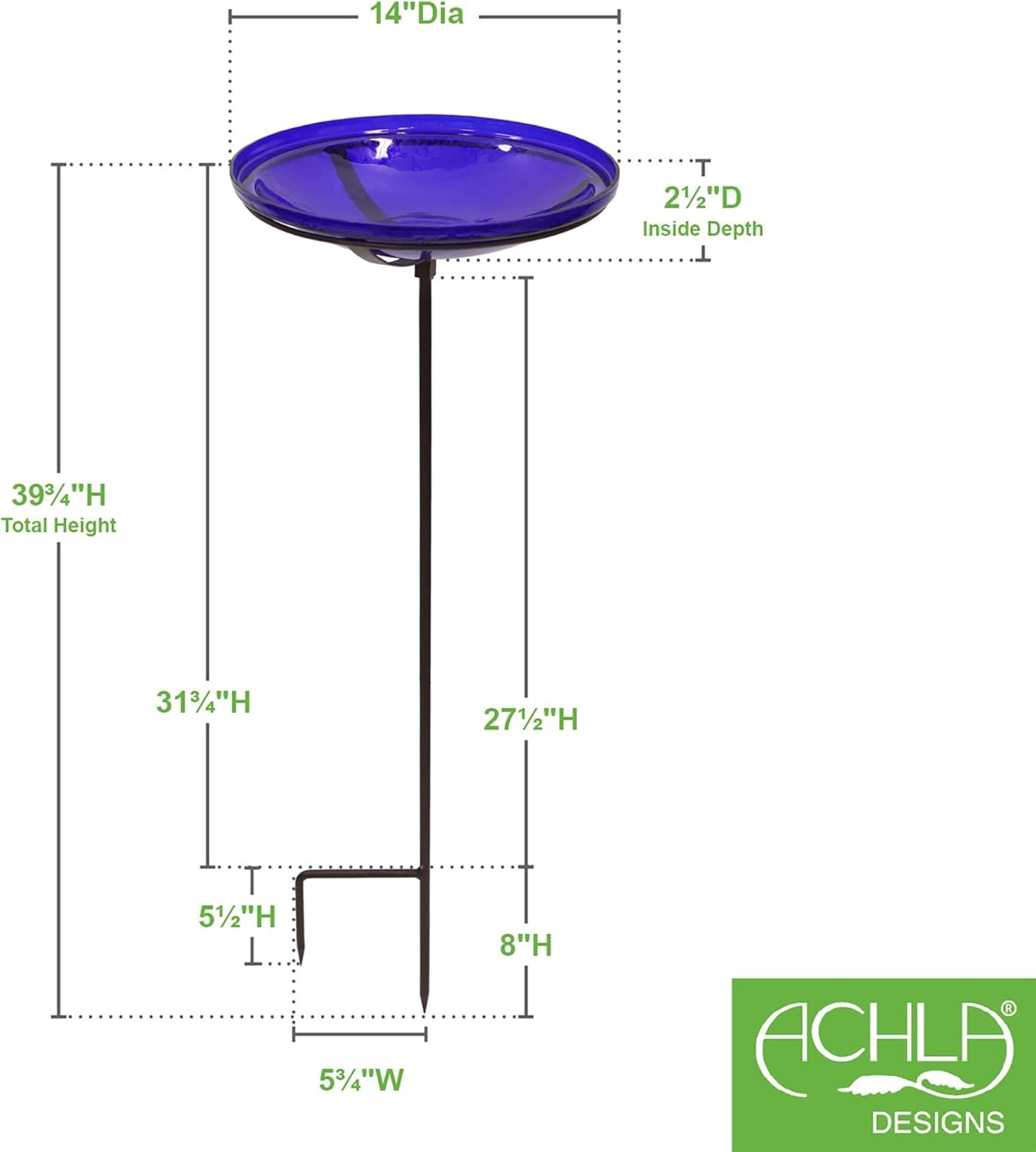 Cobalt Blue Crackle Glass Birdbath with Stake, 14-inch