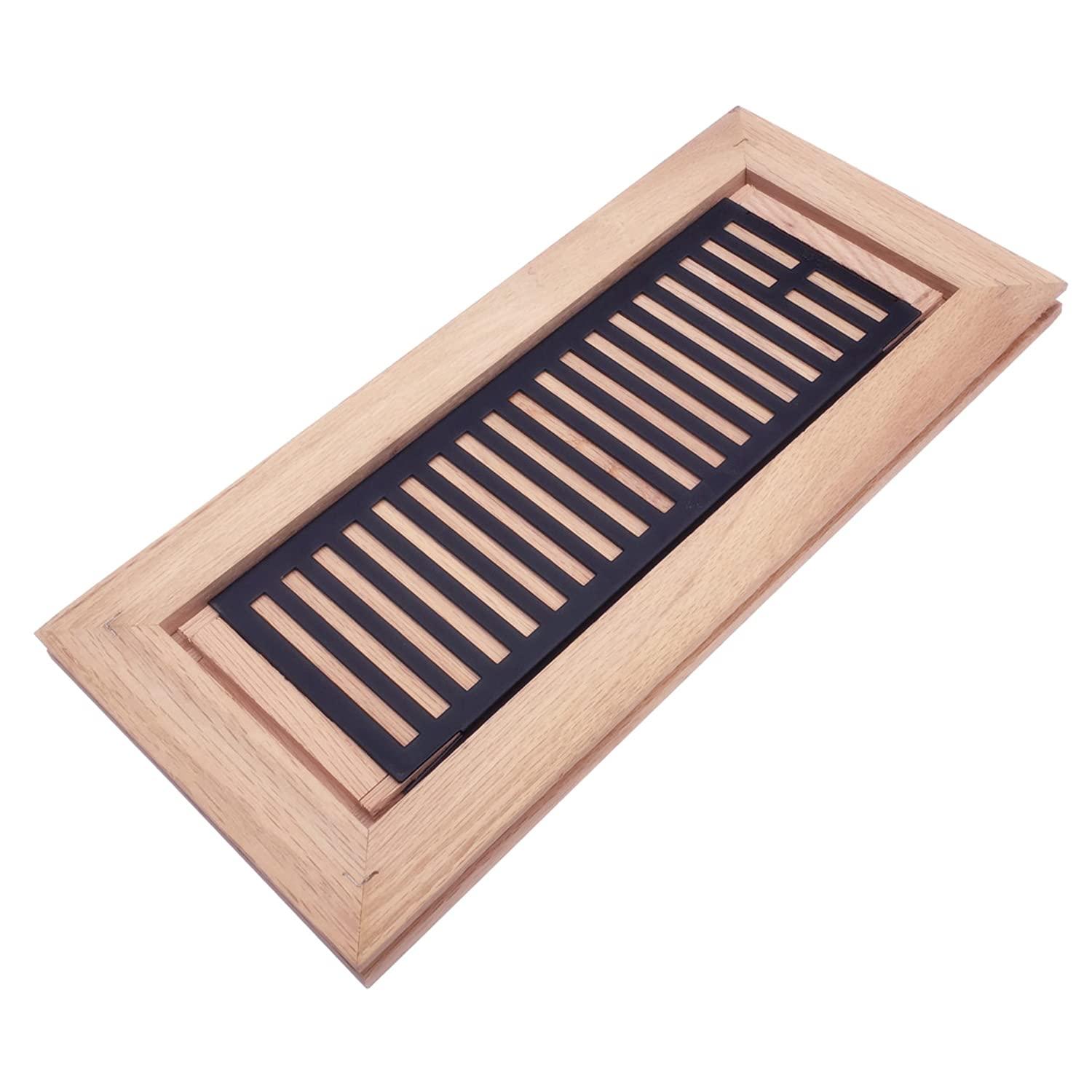 Razo Red Oak Wood Flush Mount Floor Register, 4x14 Inch with Damper, Unfinished