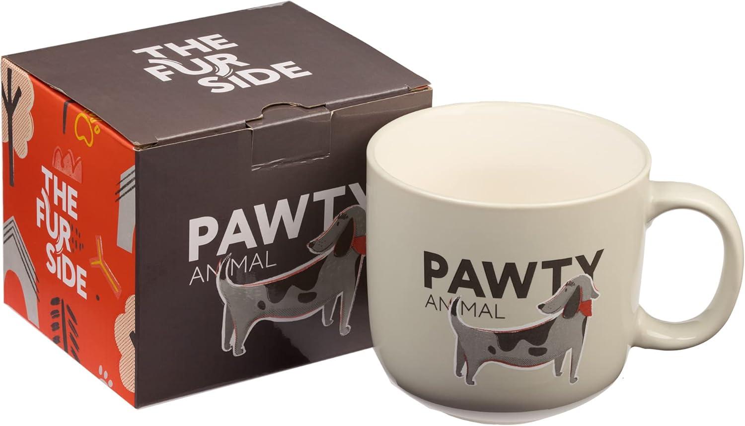 The Fur Side Dog Mom Gift Coffee Mug, Pawty Animal Fun Coffee Cup Gift for Dog Lovers, Hound/Beagle Owners, Microwave Dishwasher Safe, Gray Ceramic, 14oz