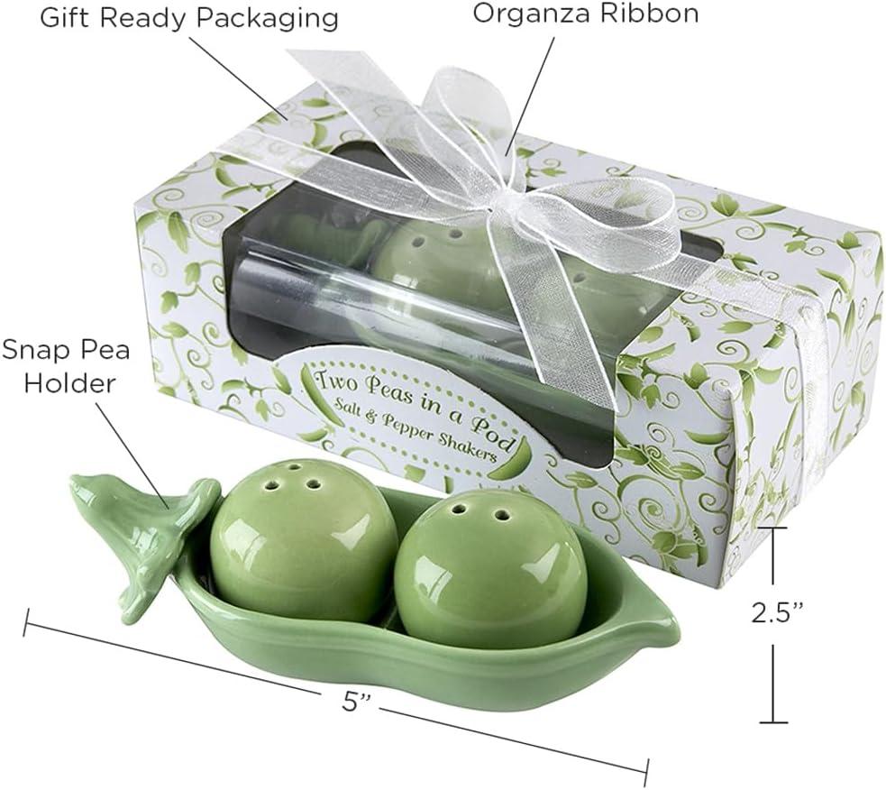 Two Peas in A Pod Ceramic Salt and Pepper Shakers in Ivy Print Gift Box Wedding favors