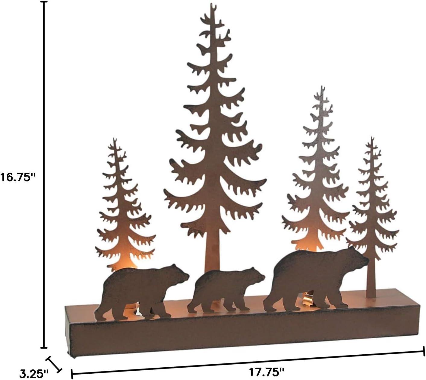 Rustic Brown Metal Bears Forest Silhouette Night Light