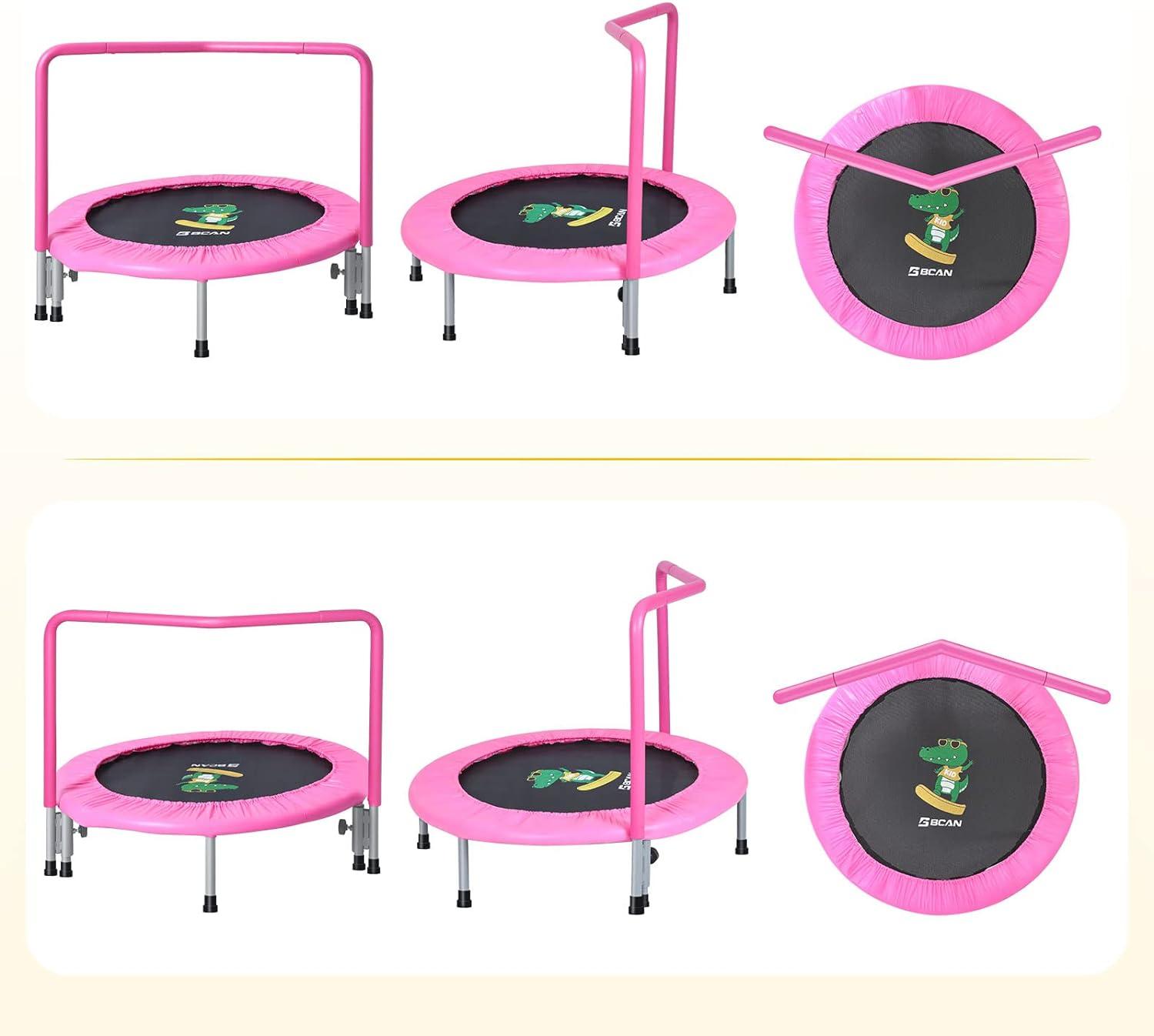 Pink Round Mini Trampoline with Handle for Kids