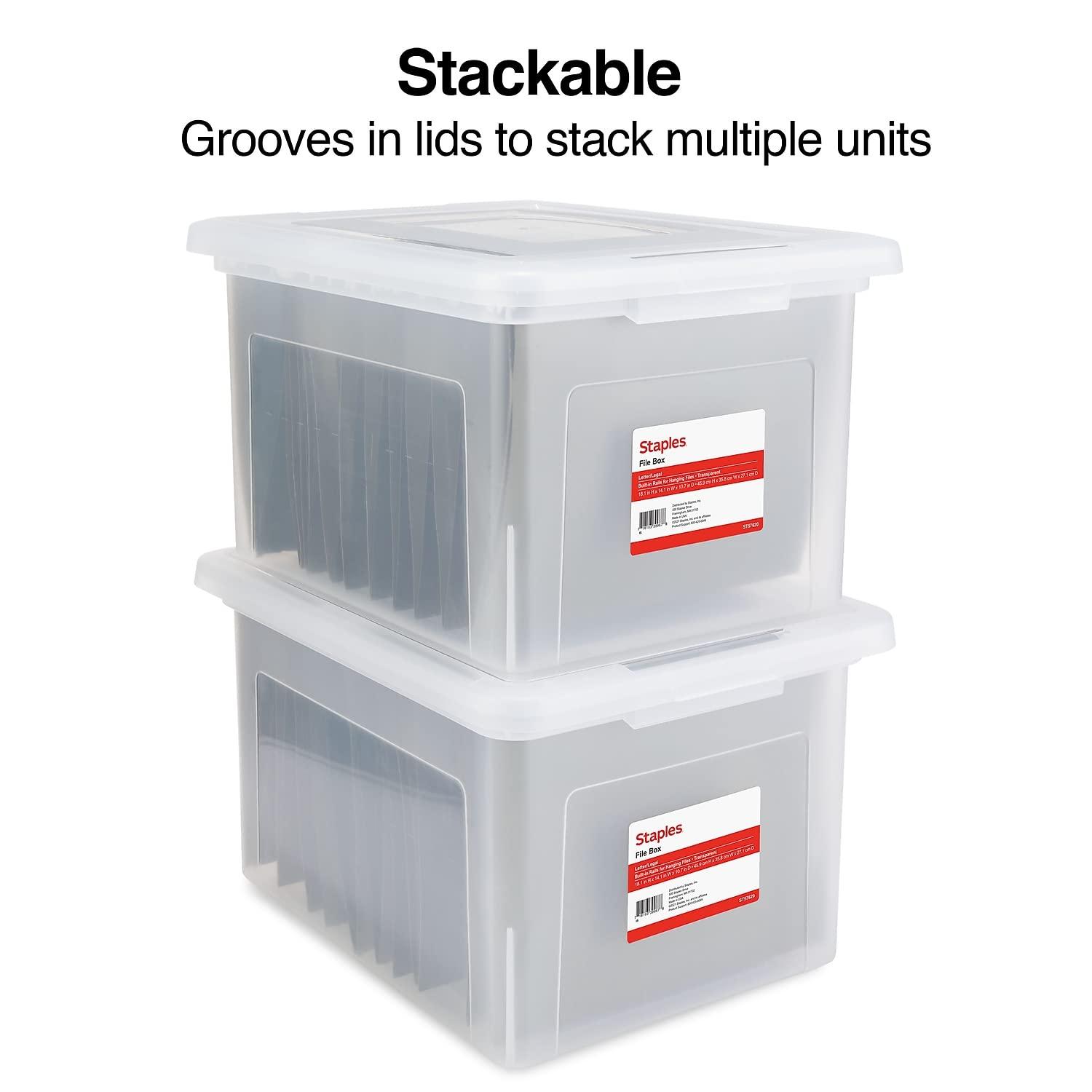 Staples File Box Plastic File Box Snap Letter/Legal Size Clear (140168/140139)