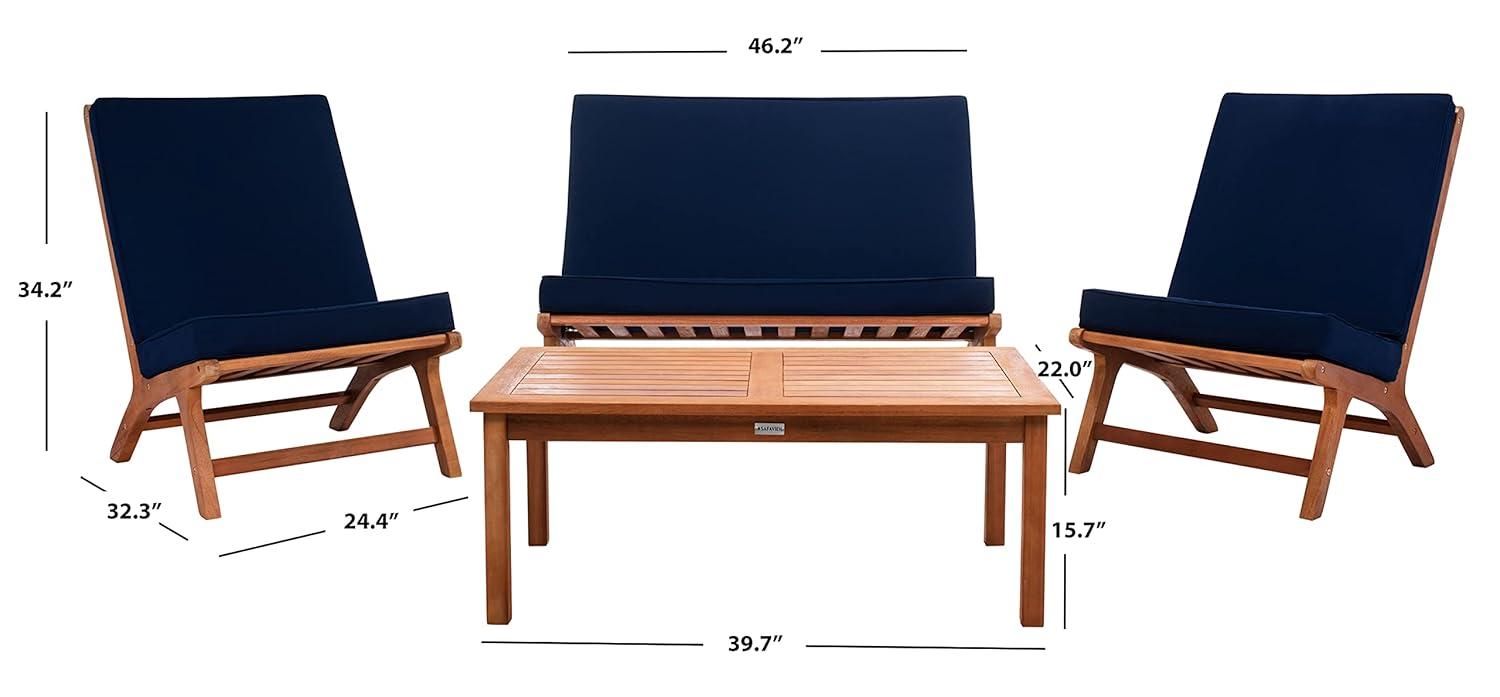 Chaston 4 Piece Living Set - Indoor/Outdoor - PAT7044 - Natural/Navy - Safavieh