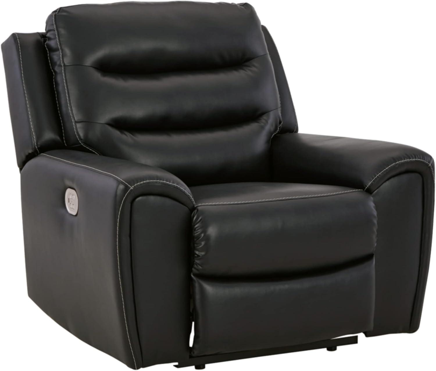 Black Faux Leather Power Recliner with Adjustable Headrest