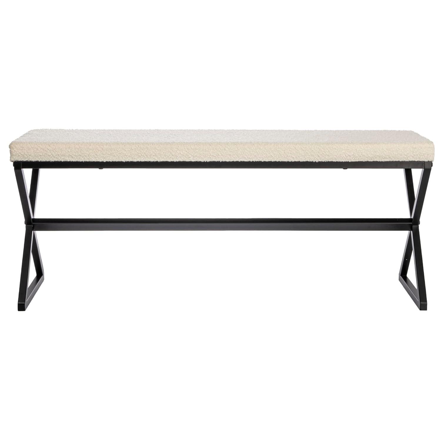 Harper Metal Bench with Boucle Upholstered Cushion, Cream and Black