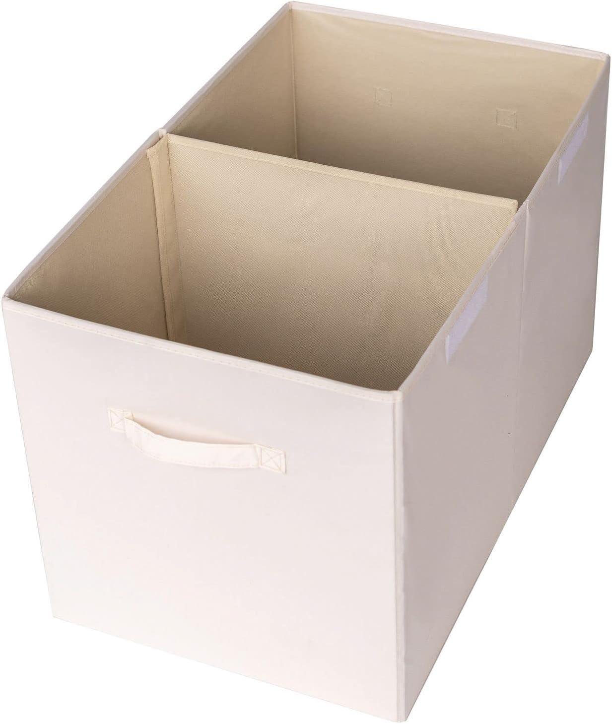 3 Sprouts Recycled Fabric Folding Chest Organizer in Cream - Collapsible Storage Basket Container with Lid & Handles