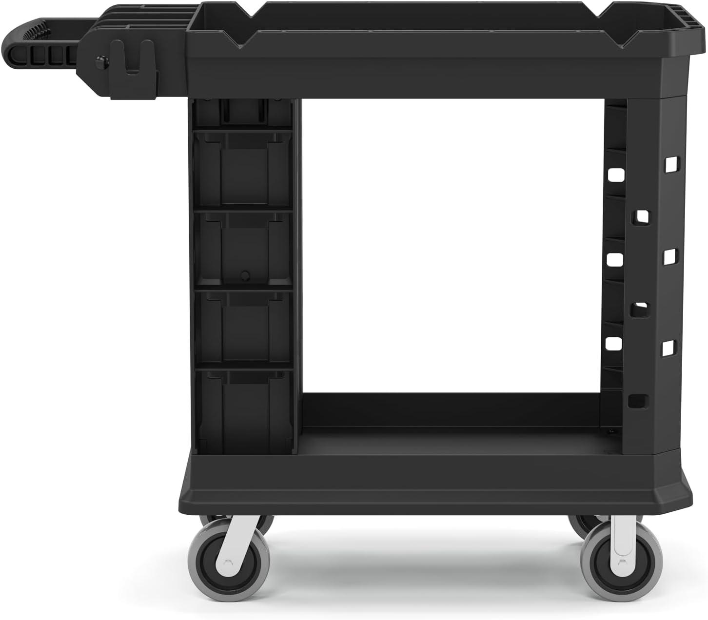 Heavy Duty Black Plastic Utility Cart with Polyurethane Wheels