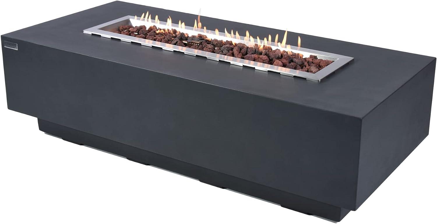 Granville Elementi 60" Rectangular Outdoor Concrete Fire Pit Table with Lava Rocks and Cover