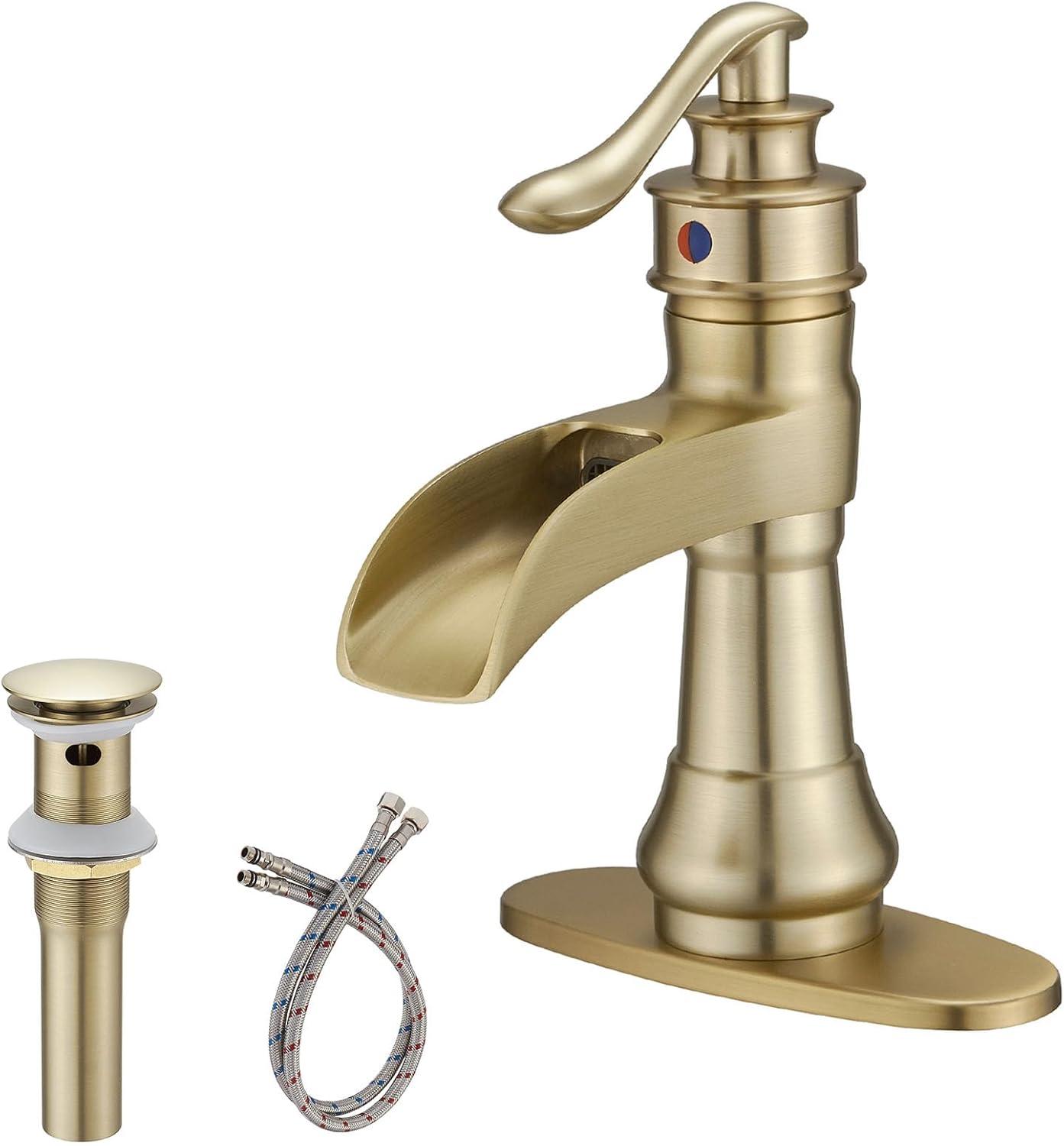 Brushed Gold Waterfall Single Handle Bathroom Faucet