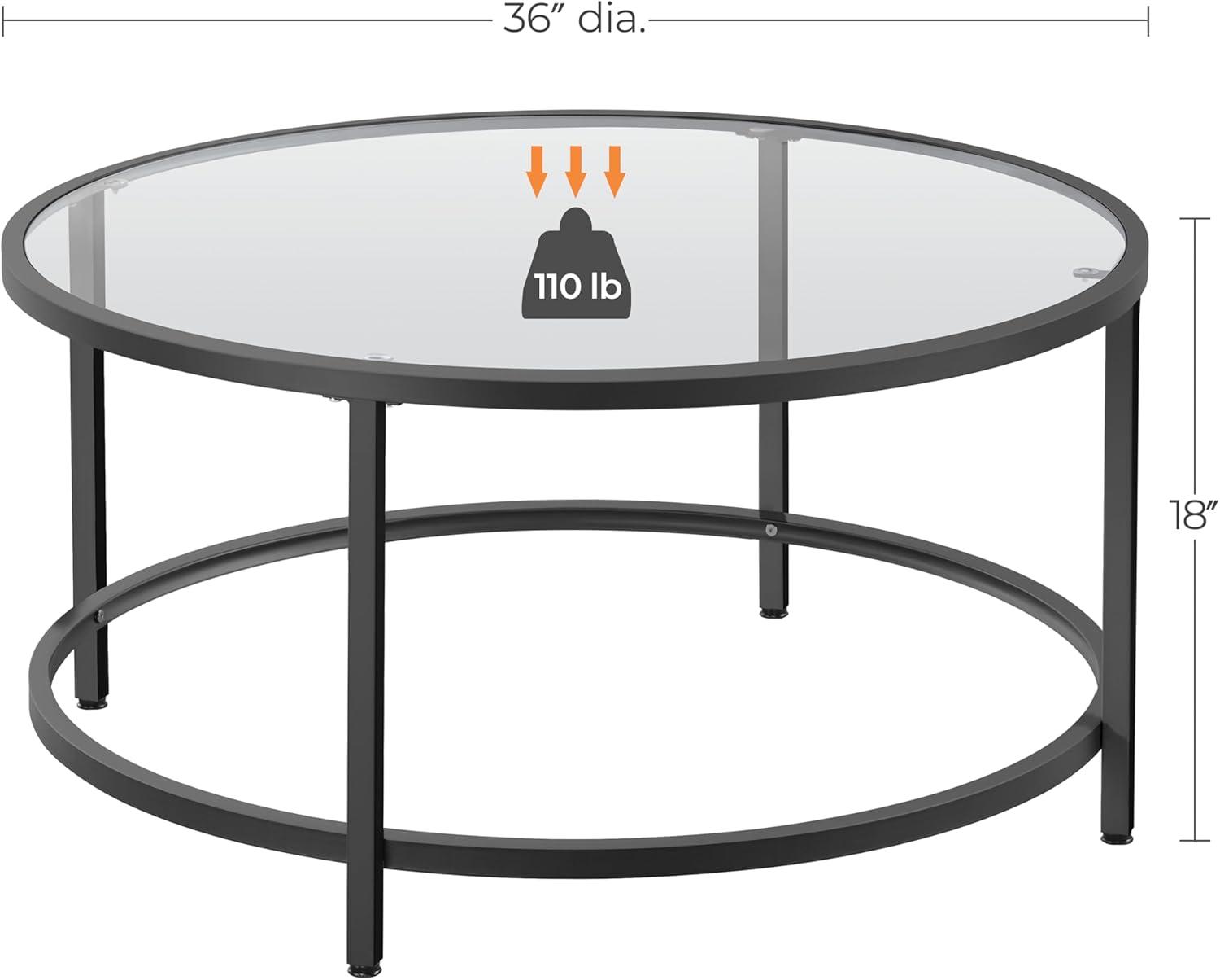 36" Round Glass Coffee Table, Black Circle Coffee Table Center Table with Glass Top, Small Coffee Table for Living Room, Office and Apartment