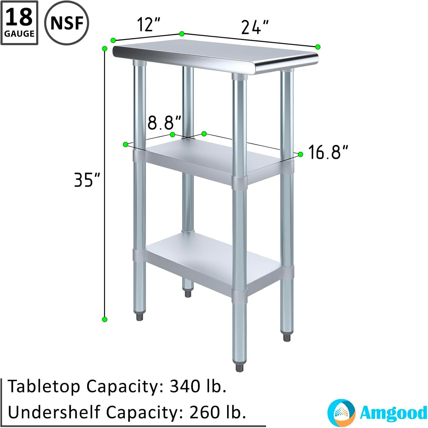 Amgood Stainless Steel Work Table with 2 Shelves