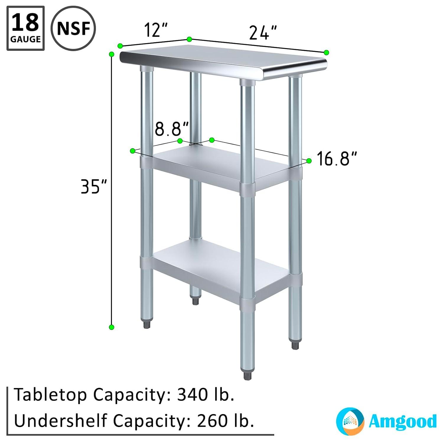 Amgood Stainless Steel Work Table with 2 Shelves
