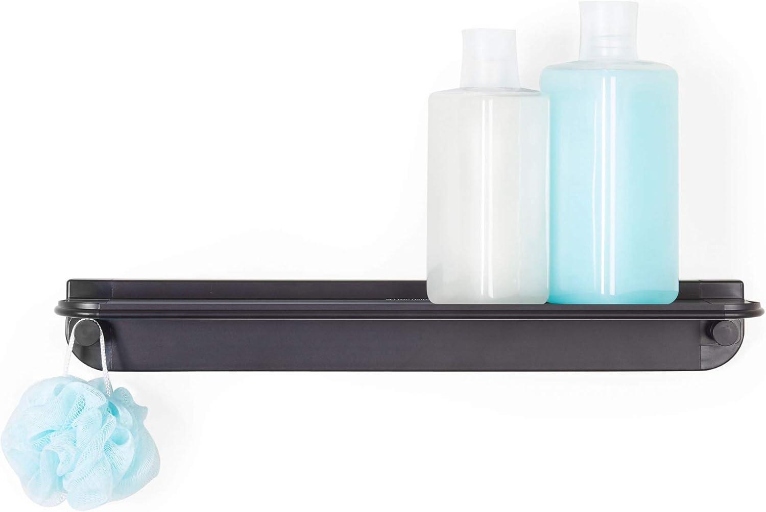 Black Aluminum Wall Mount Shower Shelf with Hooks