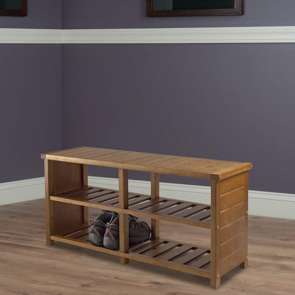 Natural Teak Wood Keystone Entryway Shoe Storage Bench