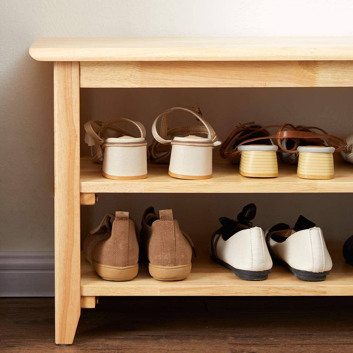 XKZG Storage Bench Wooden Shoe Bench Simple Style Wood Entryway Bench Shoe Rack (Natural,39.4")