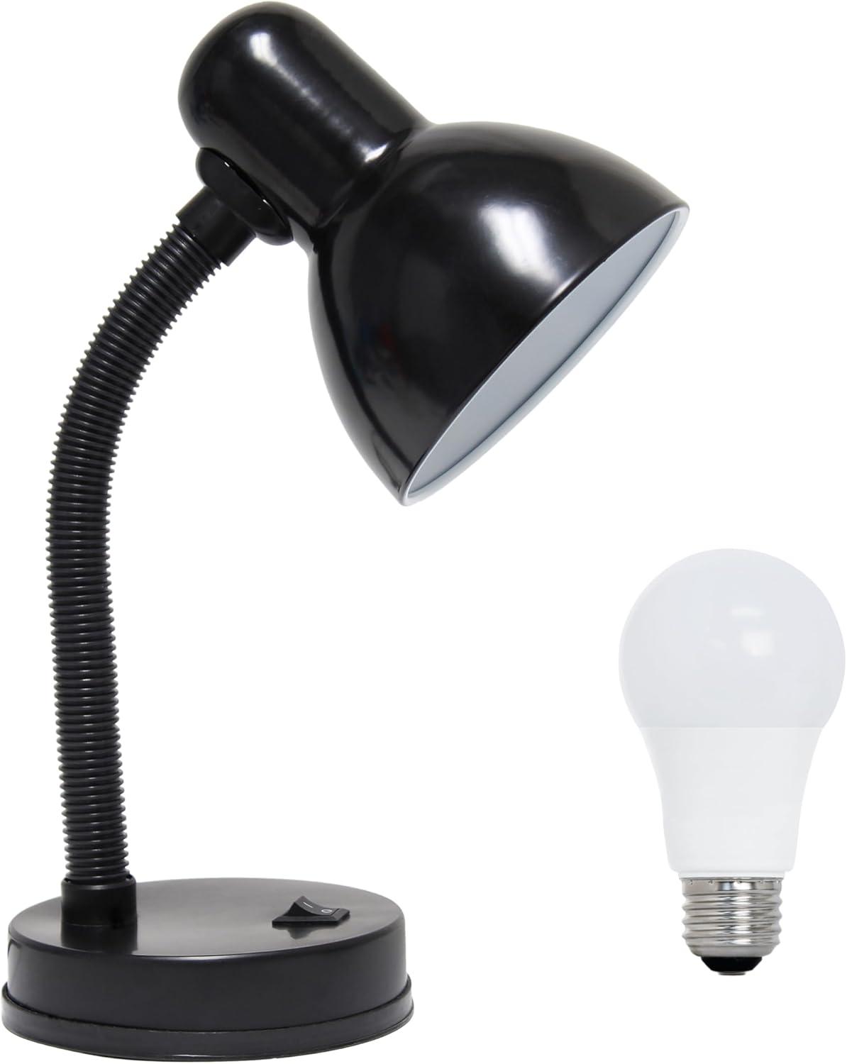 14.25" Black Adjustable Metal Desk Lamp with LED Bulb