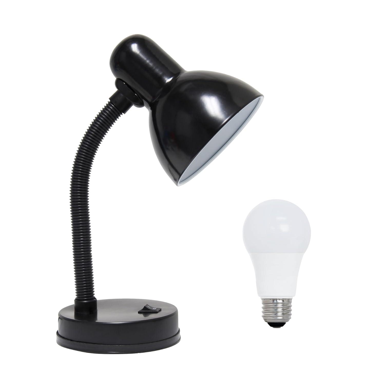 Simple Designs 14.25" Basic Metal Desk Lamp with Flexible Hose Neck (Includes LED Light Bulb) Black