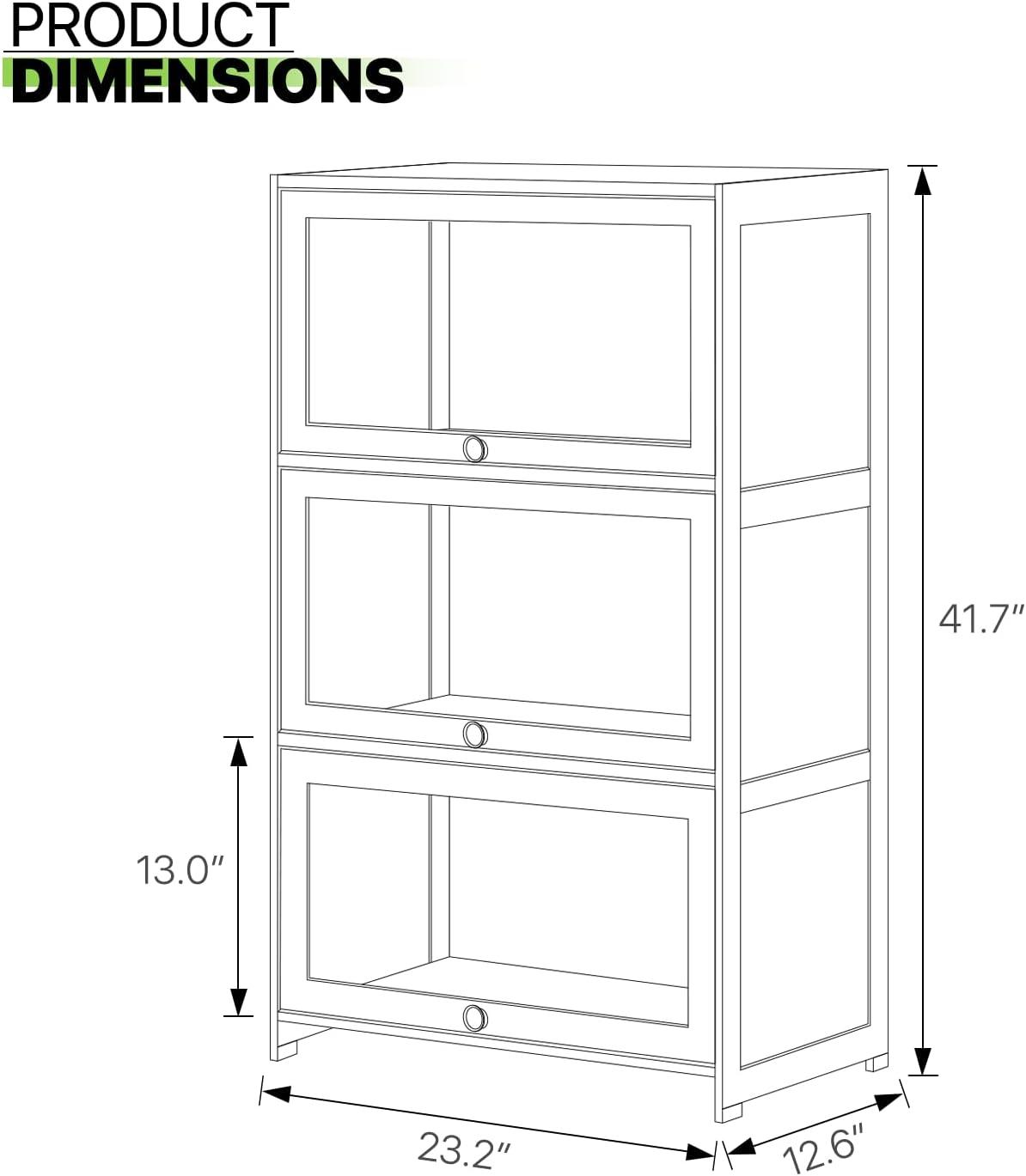 Magshion Bamboo/Acrylic 3 Shelves Bookshelf, with Transparent Door Bookcase, Brown, for Home