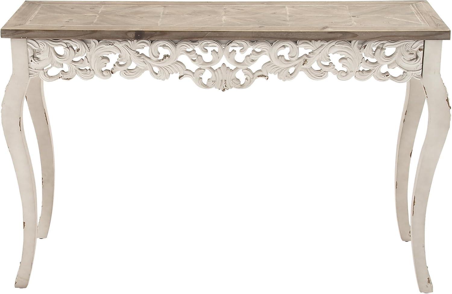 Wood Parisian Design Floral Ornate Detailing Console Table White - Olivia & May