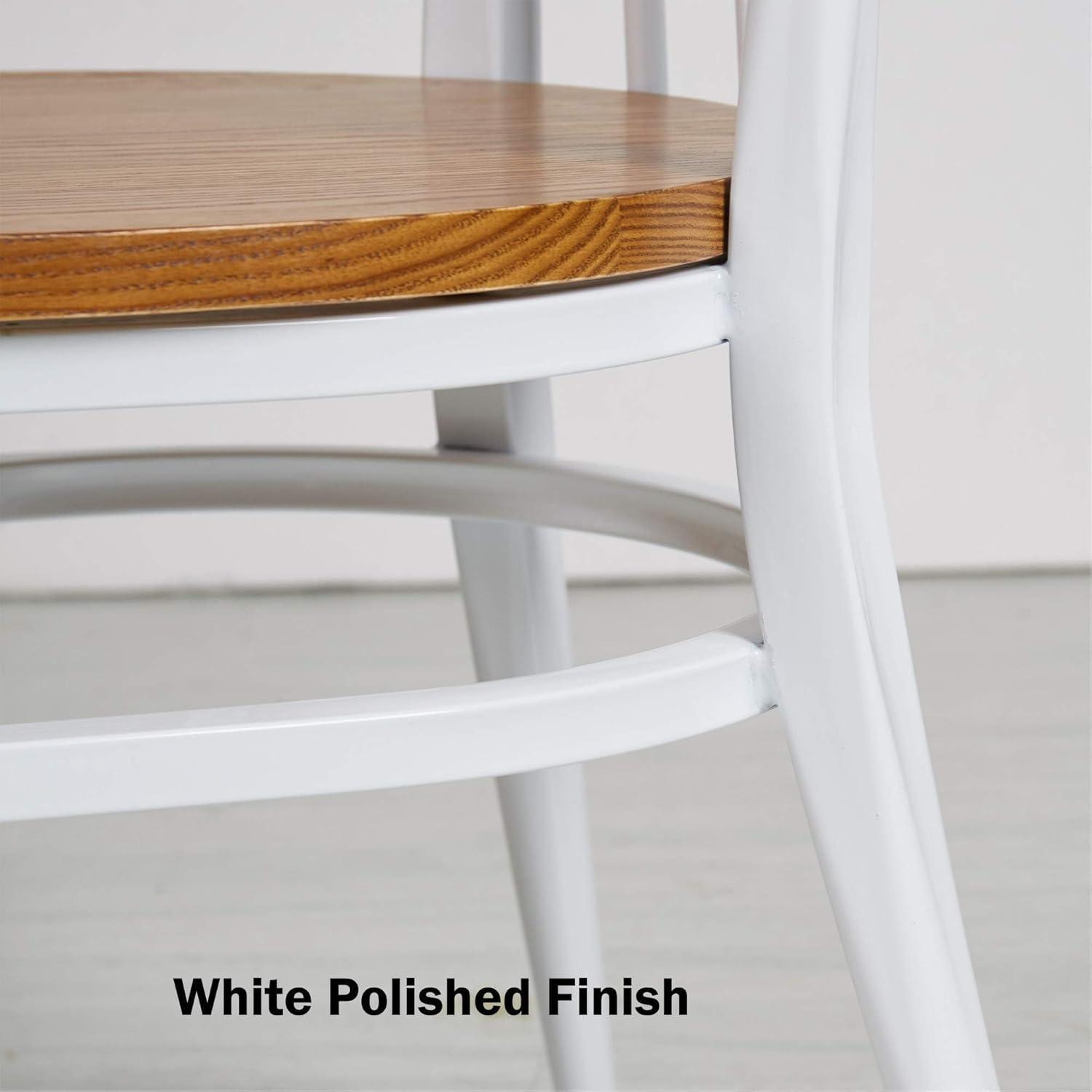 KARMAS PRODUCT Modern White Armless Dining Chairs Set of 2 --Heavy Duty Wood Seat and Iron Frame Kitchen Side Chairs for Restaurant Cafe Bistro,Ergonomic Design,Comb Back