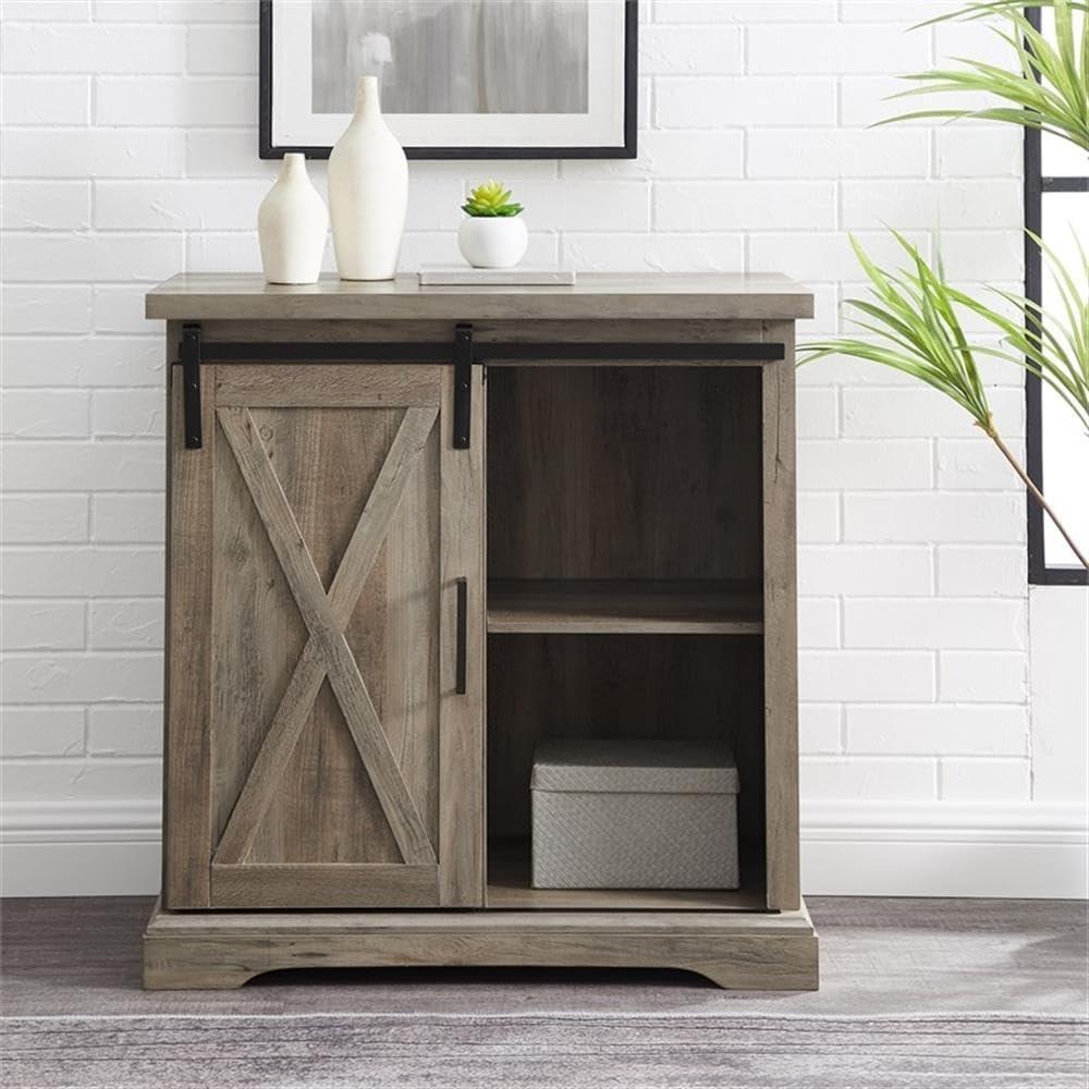 Walker Edison Sliding Barn Door Accent Cabinet, Grey Wash