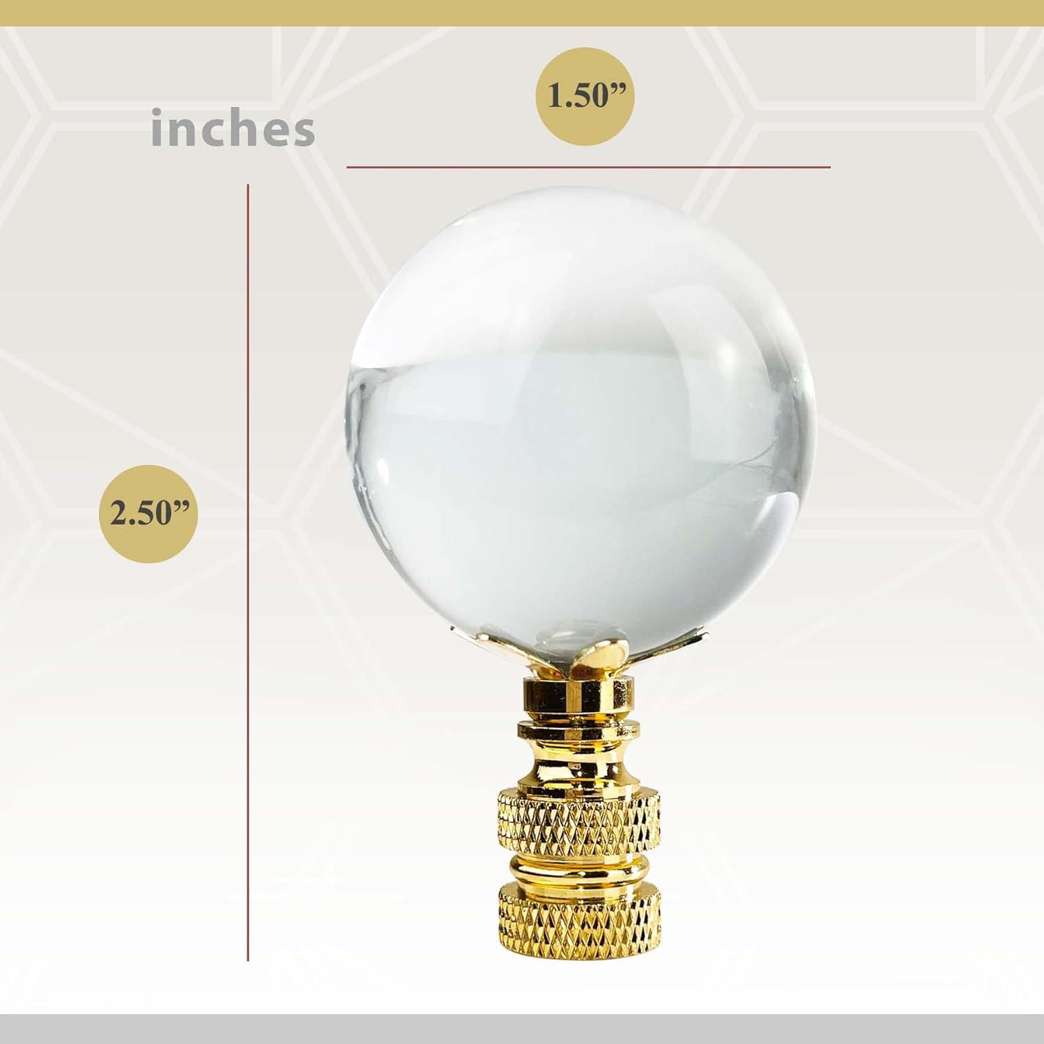 Royal Designs CCF-2016M-PB-2 Medium Clear Ball K9 Crystal Finial For Lamp Shade With Polished Brass Base, Set of 2