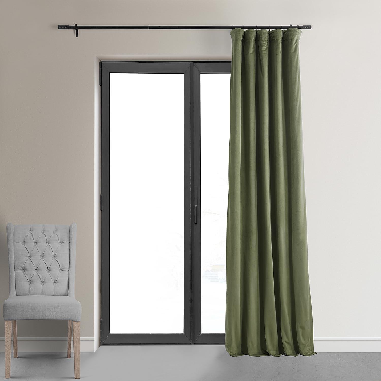 Half Price Drapes Signature Hunter Green Velvet Blackout Curtains For Bedrooms (1 Panel), 50WX 84L