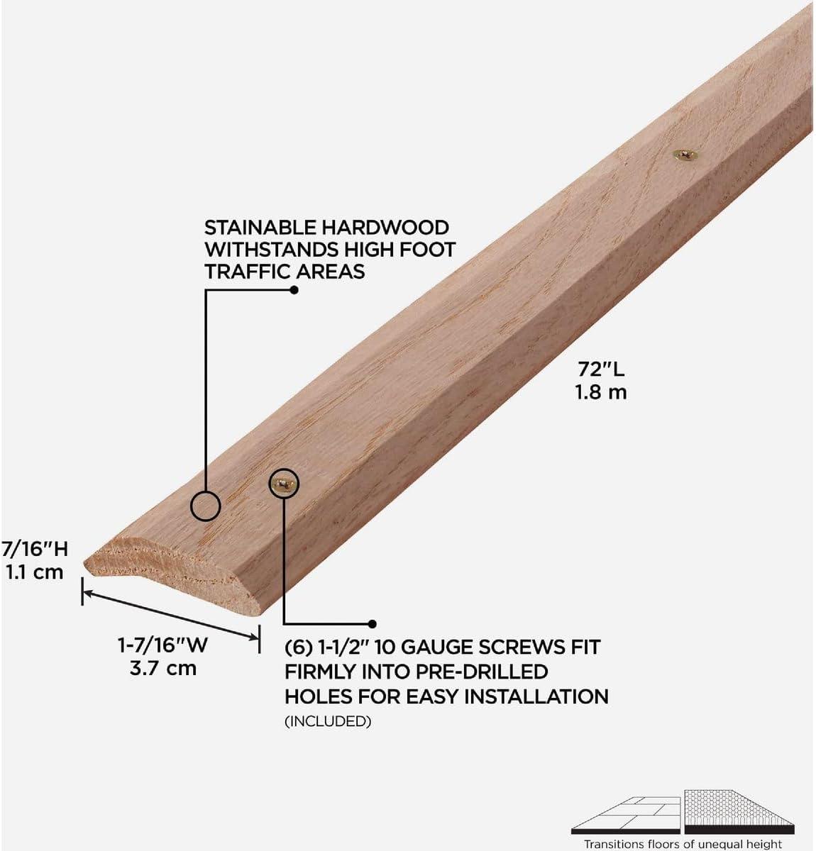 Unfinished Oak Hardwood Carpet Trim with Screws, 72-Inch