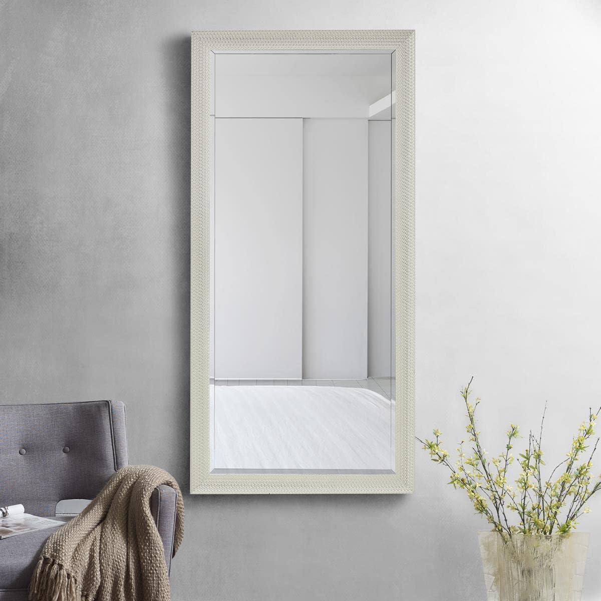 Oversized Silver Wood Framed Full Length Leaning Mirror