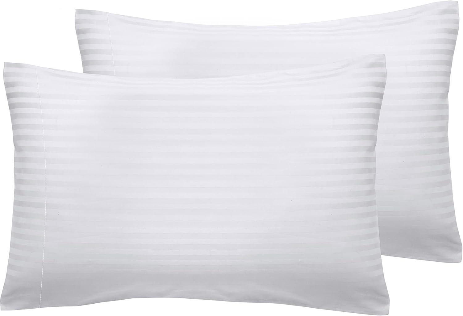 Striped White Cotton Sateen Standard/Queen Pillowcases, 400 Thread Count