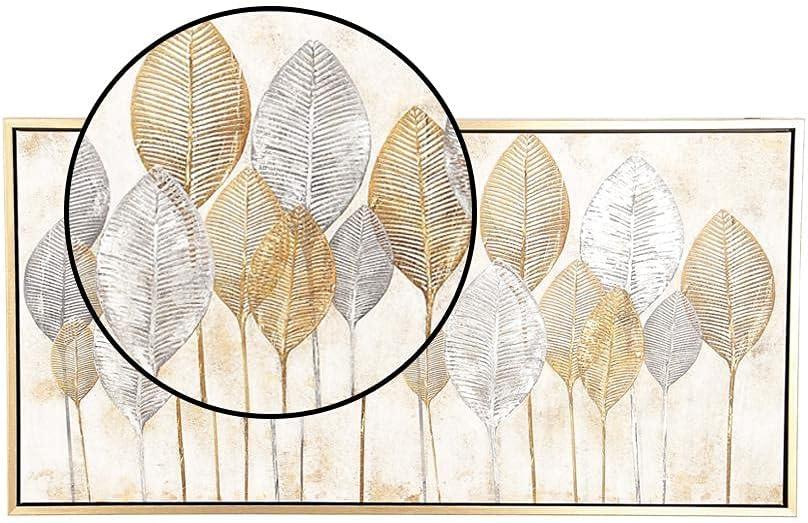 Canvas Leaf Living Room Framed Wall Art with Silver Accents and Gold Frame