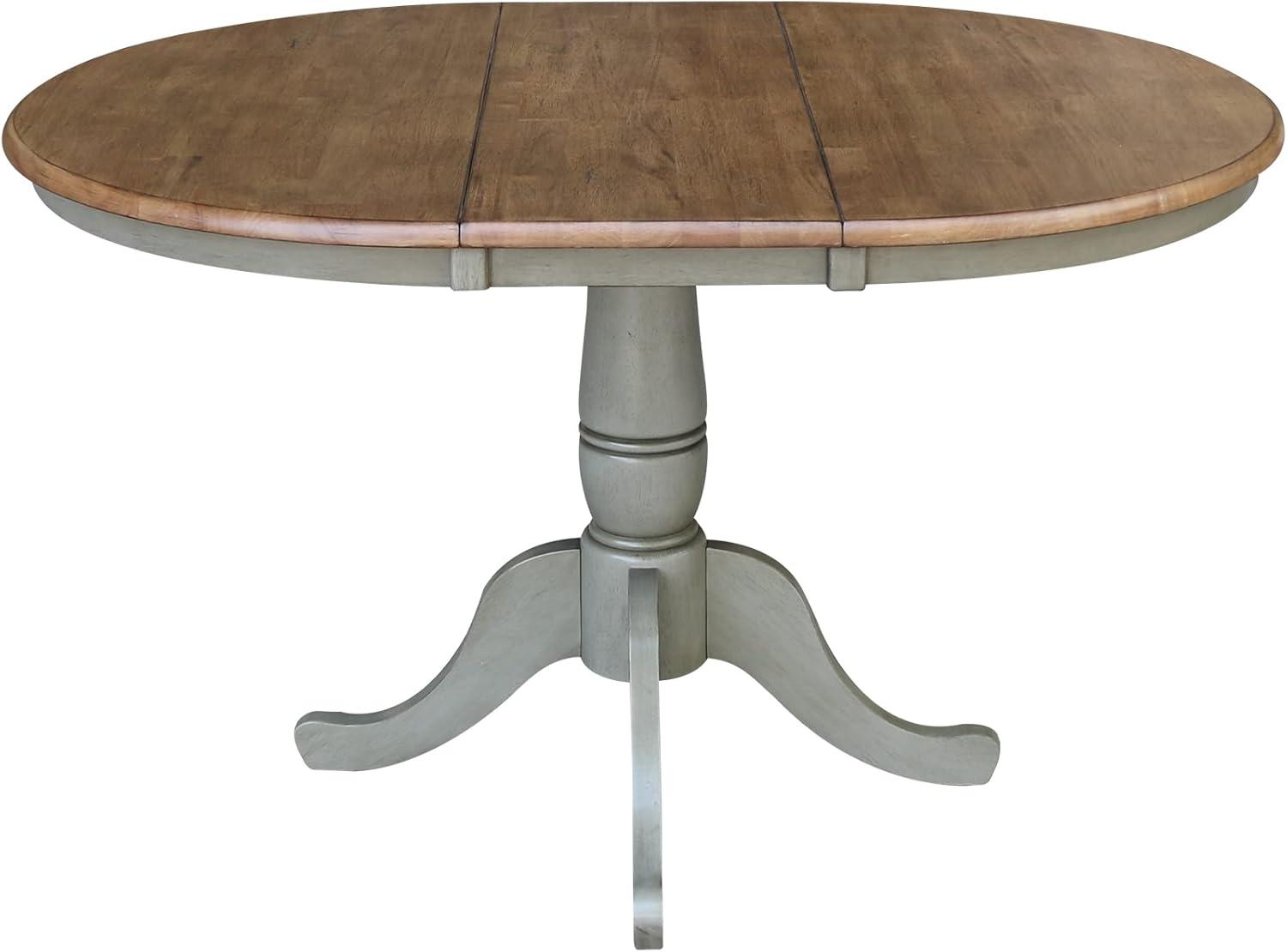 Kyle Round Top Pedestal Drop Leaf Dining Table Hickory Brown/Stone Gray - International Concepts: Solid Wood, Mid-Century Modern