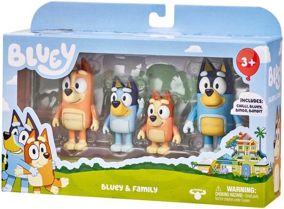 Bluey Family Figure 4-Pack, with Mum Dad Bingo Bluey, Ages 3+, Toddler Toys