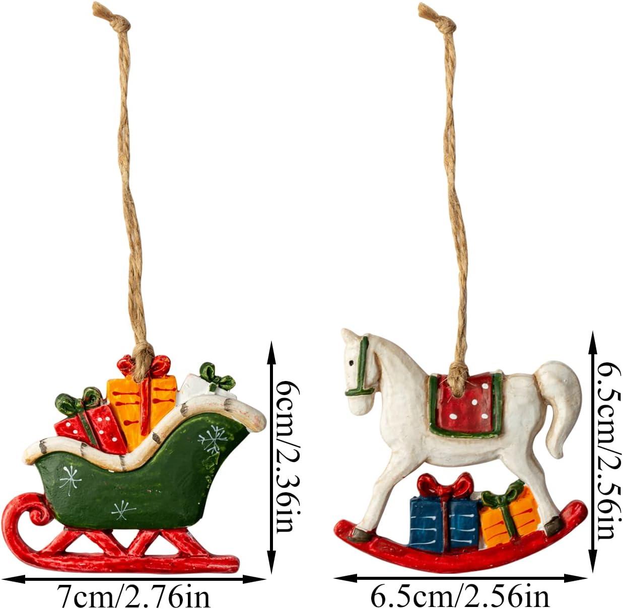 Resin Christmas Tree Ornaments 6-Pack Xmas Hanging Ornaments Santa Snowman Christmas Stocking Sleigh Ornaments for Christmas Tree Holiday Decorations, Outdoor Holiday Home Decorations