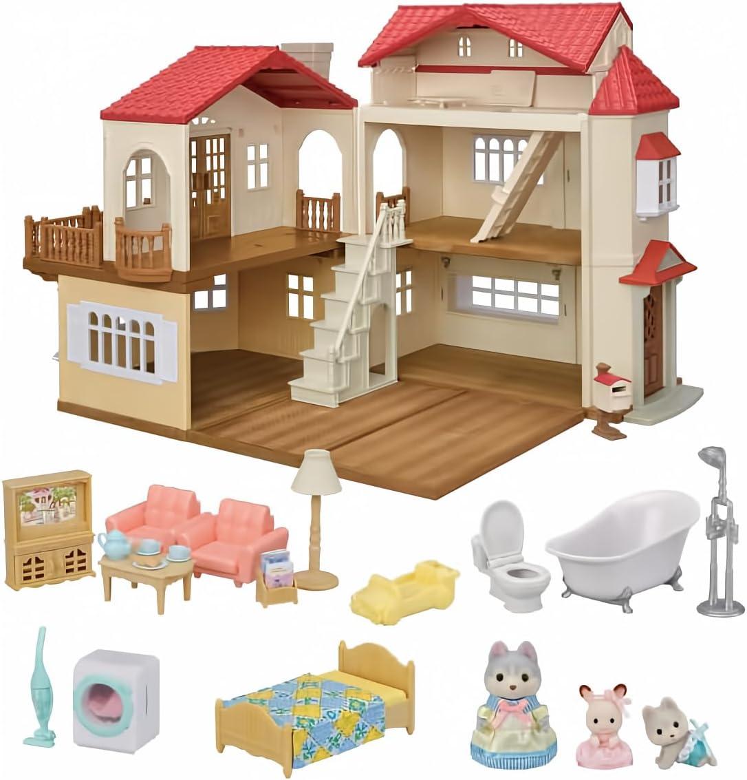Calico Critters Red Roof Country Home Gift Set - Secret Attic Playroom, Dollhouse Playset with Figures and Accessories
