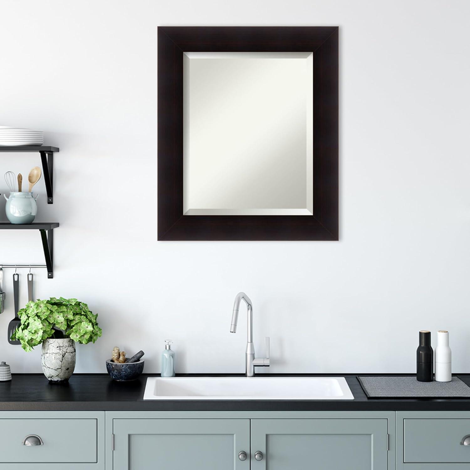 Amanti Art Beveled Wood Bathroom Wall Mirror - Portico Espresso Frame Outer Size: 24 x 30 in