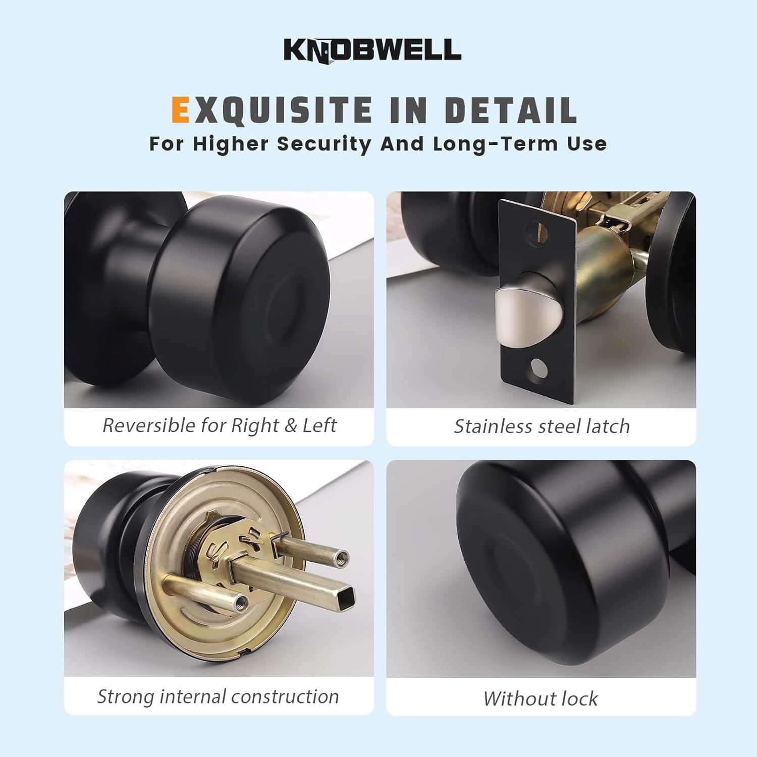 KNOBWELL 10 Pack Matte Black Passage Door Knob Set, Keyless Interior Closet Door Knobs for Hallway