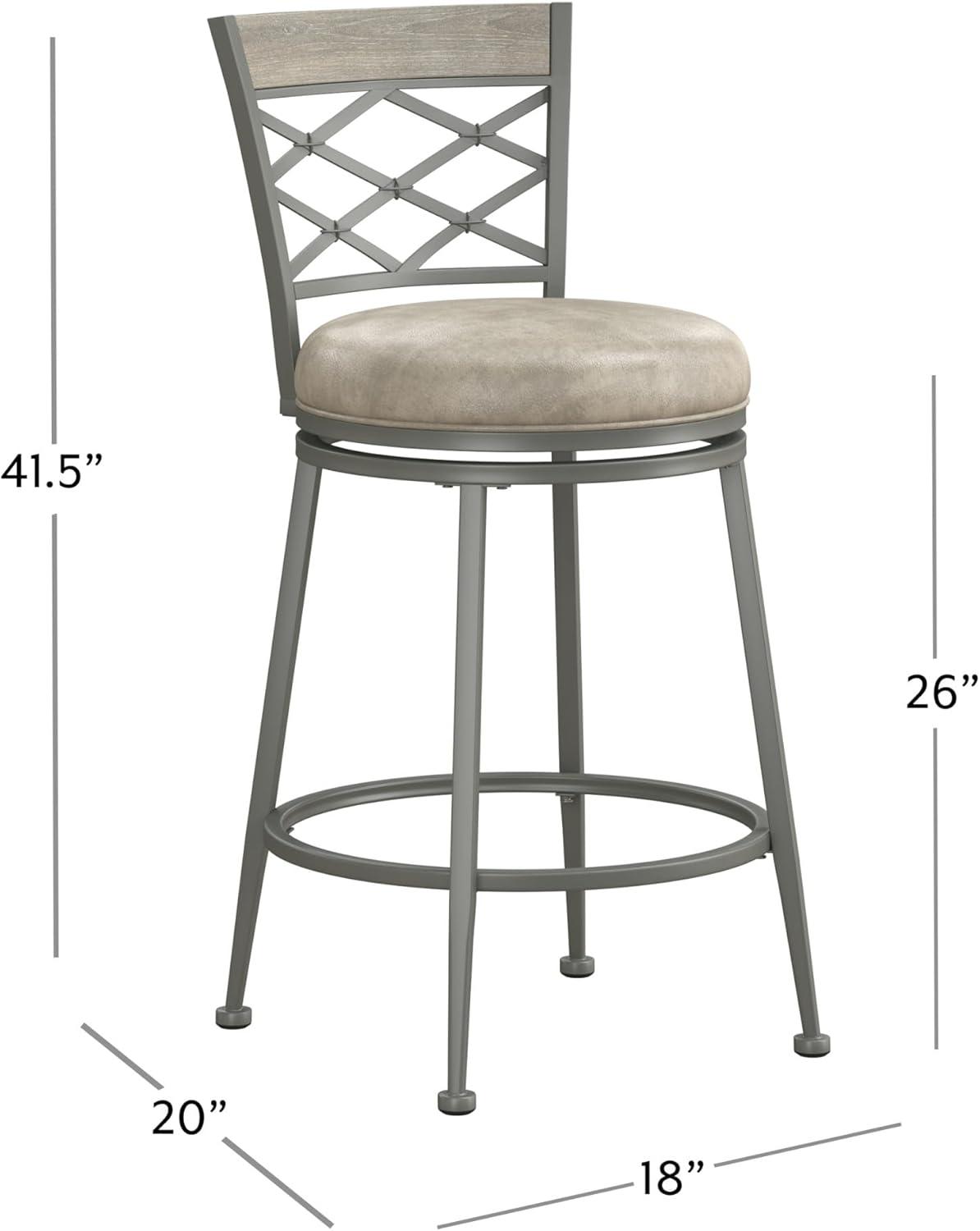 Hutchinson Metal Swivel Counter Height Barstool Pewter: 26" Seat, Weathered Gray Wood - Hillsdale Furniture